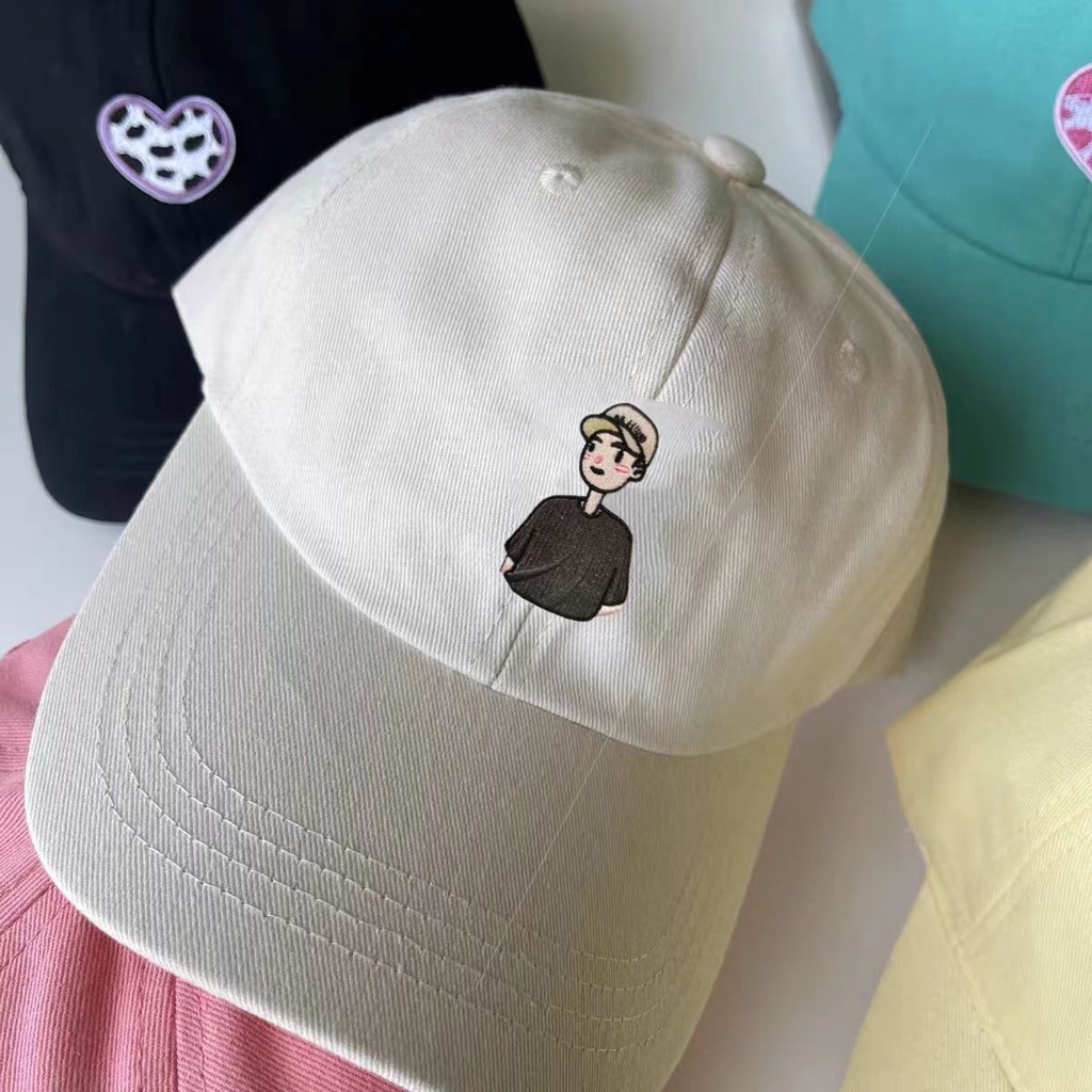 Mũ Lưỡi Trai Vải Mềm Thêu Hình Trái Tim Dễ Thương Phong Cách Hàn Quốc