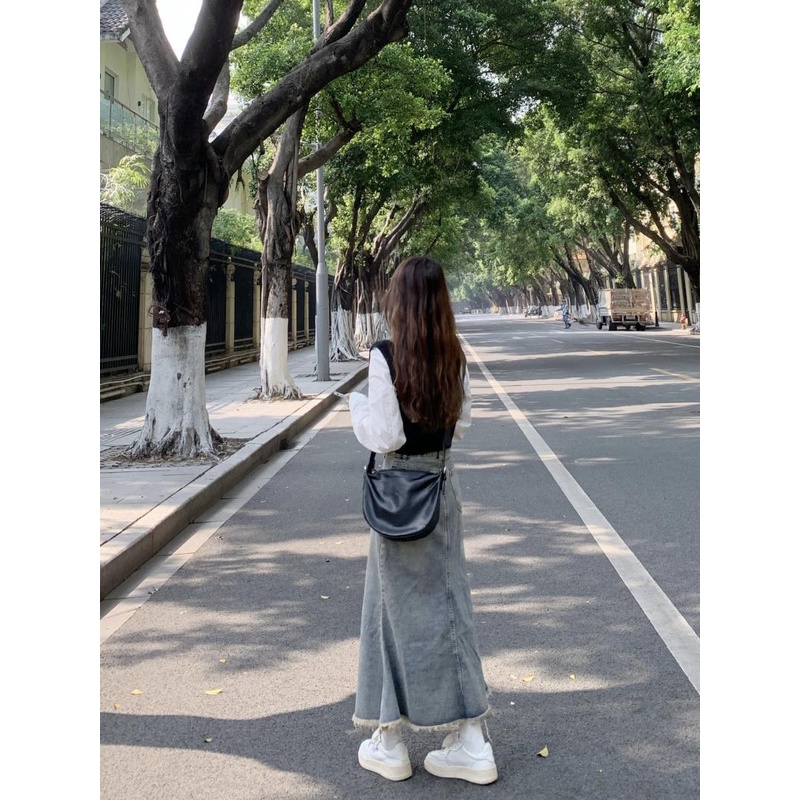 Jiashucheng Chân Váy Denim Đuôi Cá Lưng Cao Vừa Dáng Chữ A Sờn Phong Cách Xuân Thu Mới Dành Cho Bạn Nữ