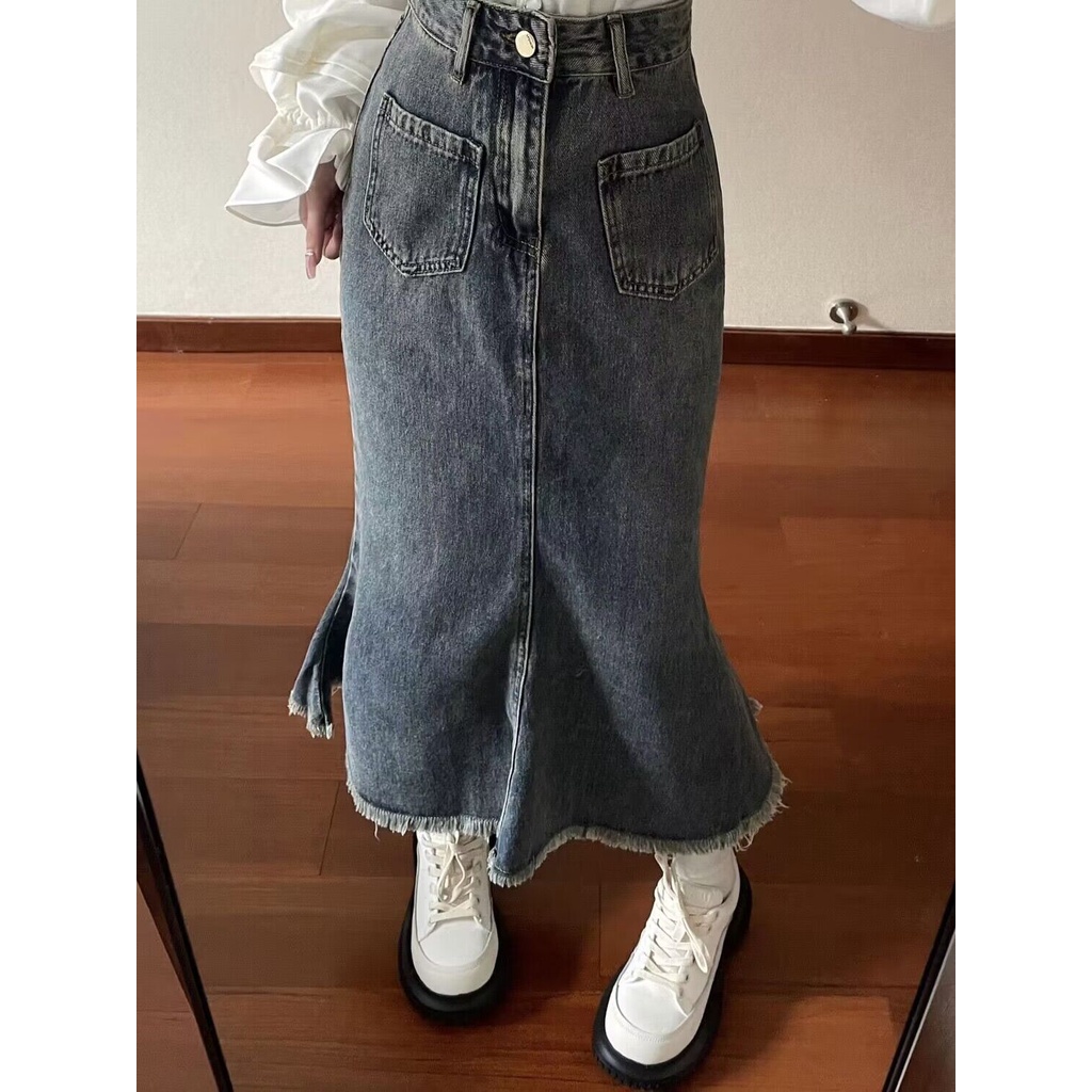 Jiashucheng Chân Váy Denim Đuôi Cá Dáng Ôm Thời Trang Xuân Hè Cho Nữ