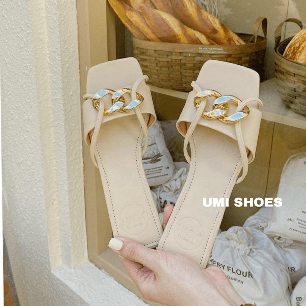 Dép nữ quai ngang móc 2 khóa xích sáng chân mũi vuông đế bệt thời trang đi biển kiểu mới hot đẹp xinh KHO❤️GIẦY🧡GIÁ💛