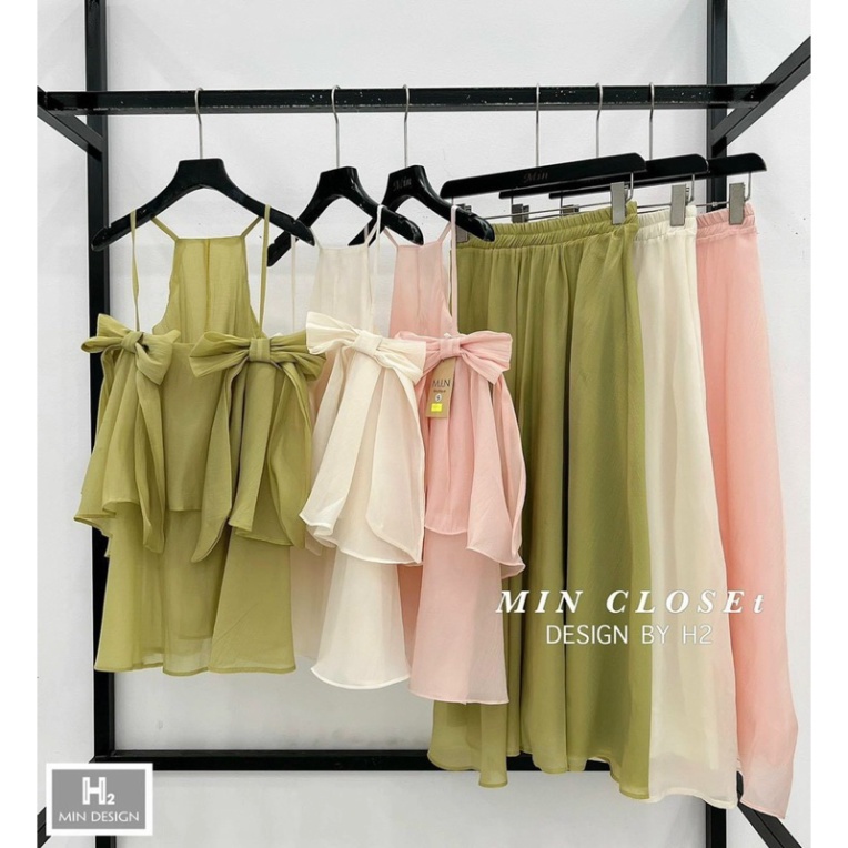 Sét Áo Hai Dây Bơ Hai Bên Kèm Chân Váy Xoè Siêu Hot HỎA TÔC