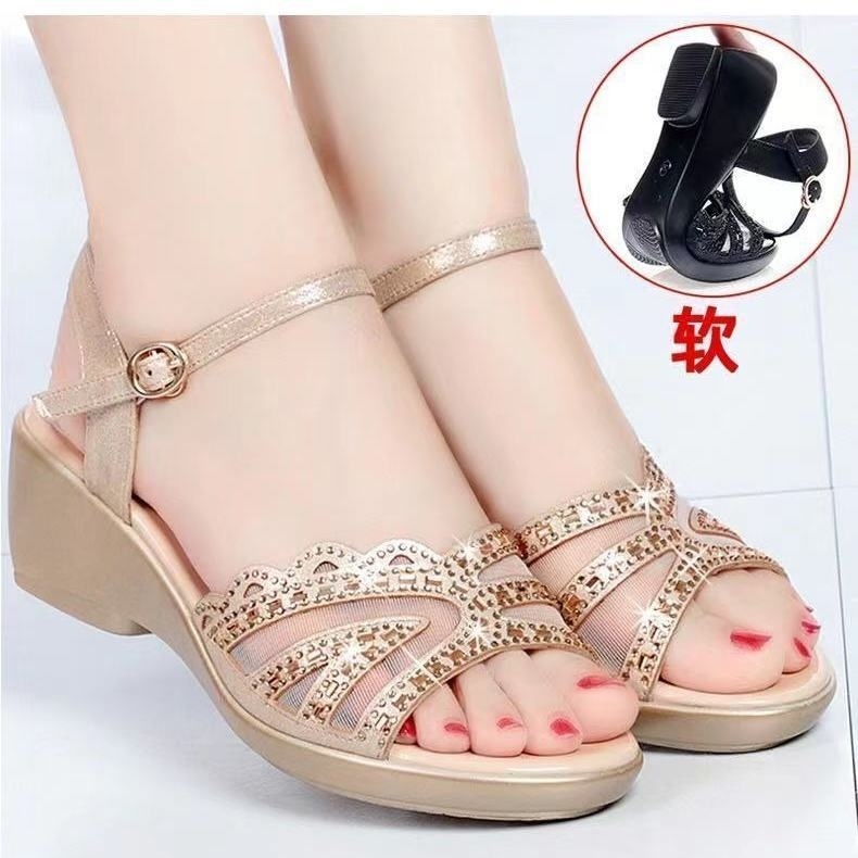 Giày Sandal Da Mềm Phối Lưới Rỗng Chống Trượt Thời Trang Mùa Hè Hàn Quốc 2022 Cho Nữ