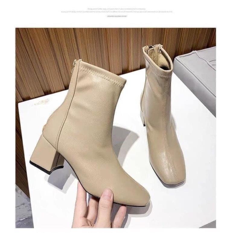 Bốt ( boot) Cao Gót Vuông , Cổ Ngắn, Da Xịn Siêu Hot