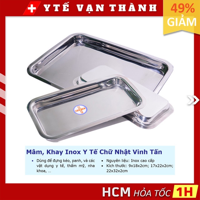 ✅ Mâm, Khay Inox Y Tế Chữ Nhật Vinh Tấn | (Inox 304 100%) -VT0380