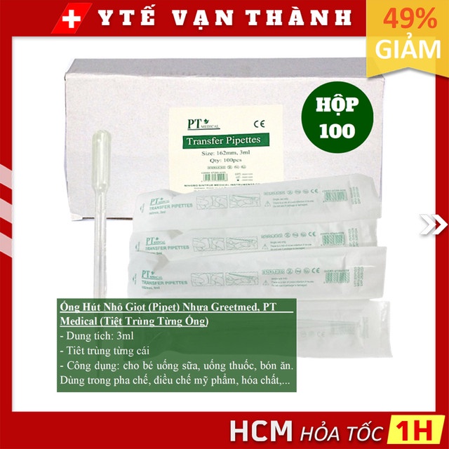 Ống Hút Nhỏ Giọt (Pipet) Nhựa Greetmed, PT Medical (Tiệt Trùng Từng Ống) | Cho Bé Uống Thuốc, Sữa -VT0830
