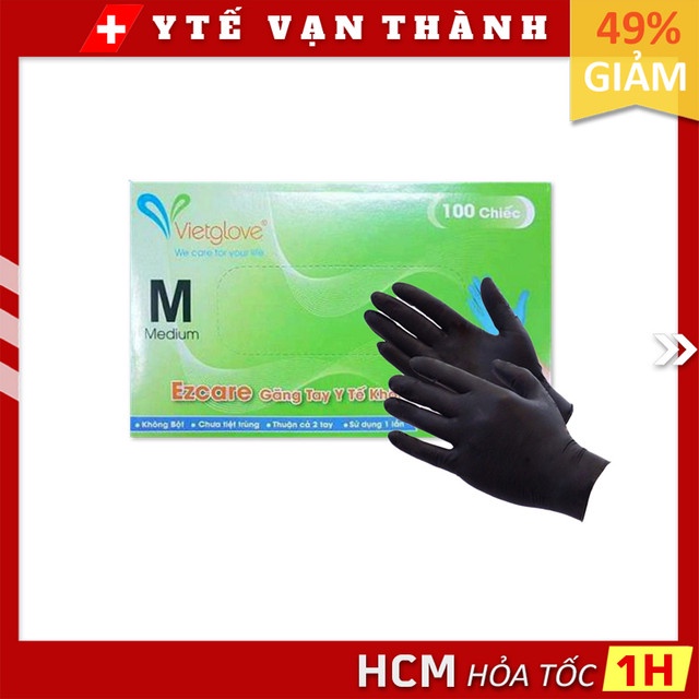 ✅ Găng Tay Y Tế Nitrile (Không Bột) VietGlove (MÀU ĐEN) (Hộp 100 Cái) | Bao Tay Phun Xăm -VT0857