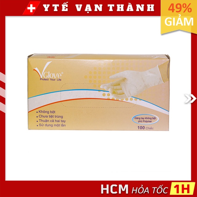 ✅ Găng Tay Y Tế Latex (Không Bột) Khải Hoàn Vglove (Phủ Polymer) (Hộp 100 Cái) | Bao Tay Y Tế -VT0795