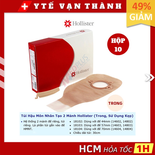 Túi Phân Hậu Môn Nhân Tạo 2 Mảnh Hollister 18102 18103 18104 (Trong, Dùng Kẹp) | Túi Phân Hậu Môn Tạm -VT0737