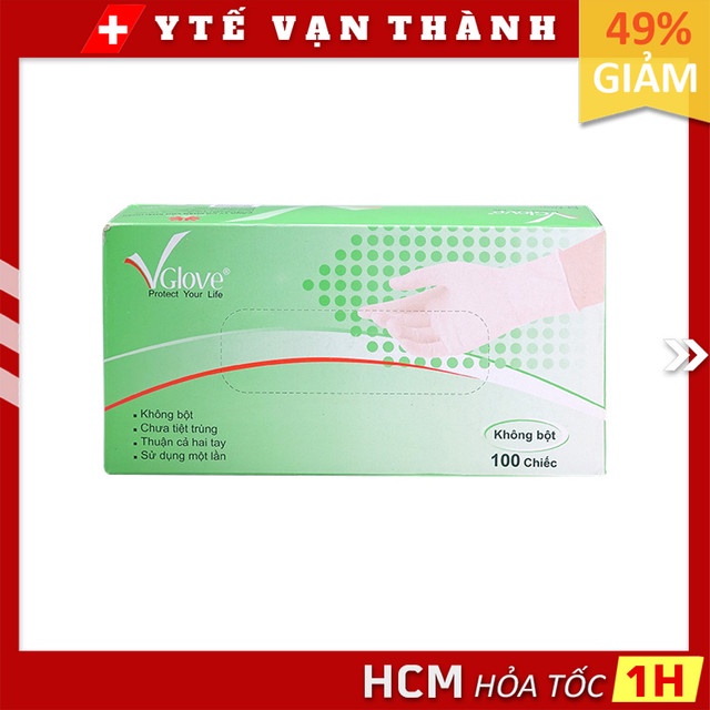 ✅ Găng Tay Y Tế Latex (Không Bột) Khải Hoàn Vglove (Hộp 100 Cái) | Bao Tay Y Tế -VT0796
