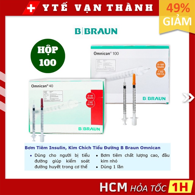 Bơm Tiêm Insulin, Kim Chích Tiểu Đường B Braun Omnican | Kim đầu đỏ, kim đầu cam -VT0159