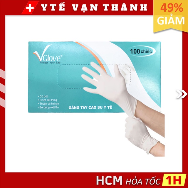 ✅ Găng Tay Y Tế Latex (Có Bột) Khải Hoàn VGlove (Hộp 100 Cái)) | Bao Tay Y Tế -VT0185