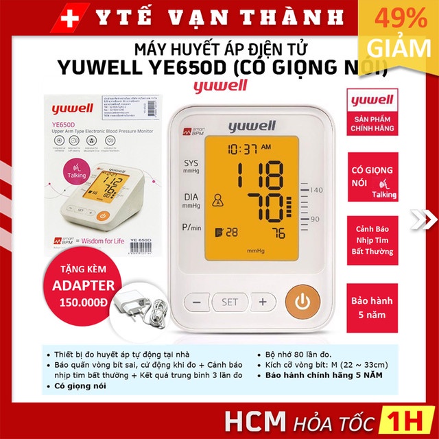 ✅ Máy Đo Huyết Áp Bắp Tay Yuwell YE-650D (YE650D) | Có Giọng Nói - Bảo hành chính hãng 5 năm -VT0008