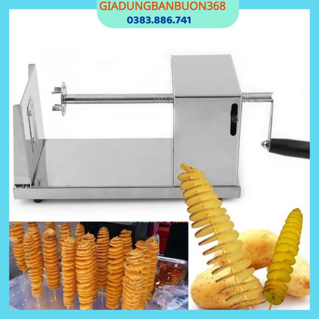 Máy cắt khoai tây lốc xoáy+ 2 lưỡi dao, Dụng Cụ Gọt Khoai Tây Lốc Xoáy, Máy Cắt Lốc Xoáy Vỏ Inox Siêu Bền