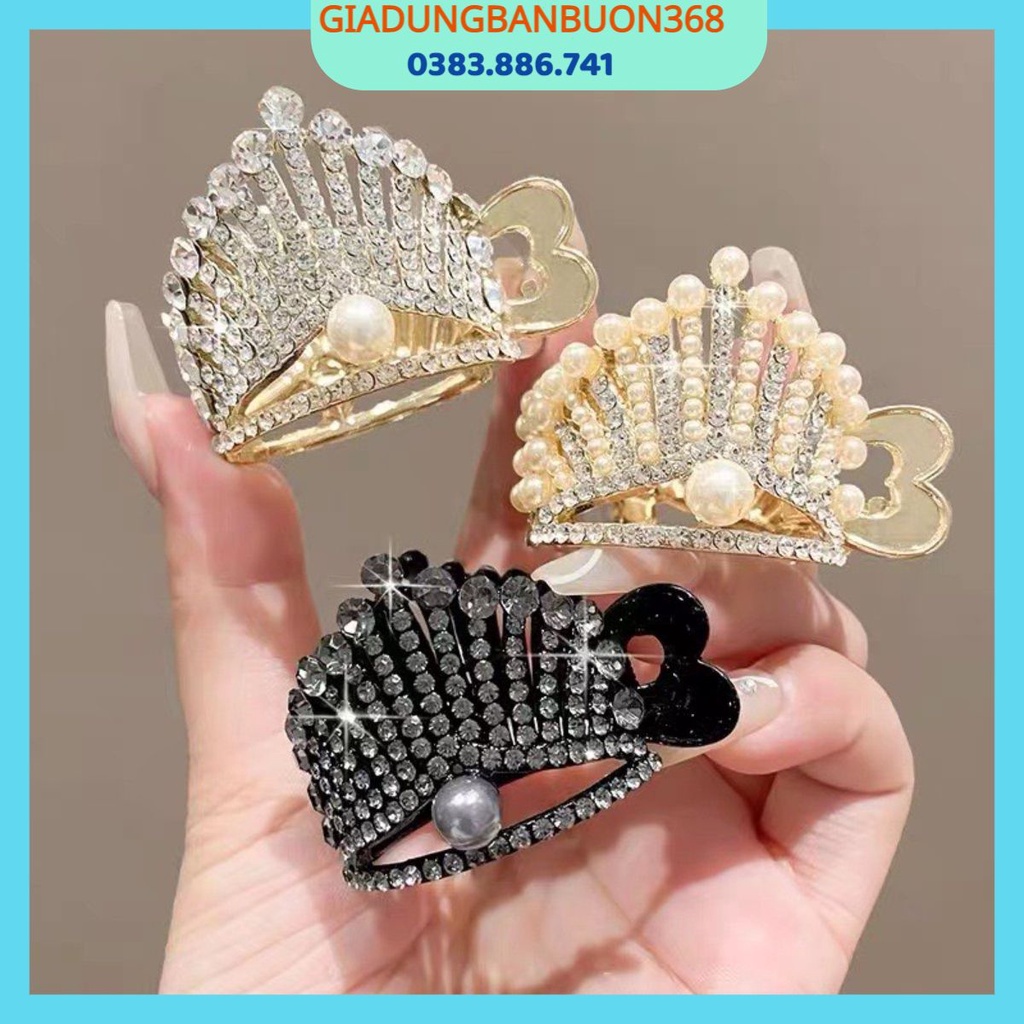 Kẹp Tóc Hình Vương Miện Đính Đá Cao Cấp, Cặp Tóc Đuôi Ngựa Kiểu Vương Miện Lấp Lánh Sang Chảnh Cho Nữ