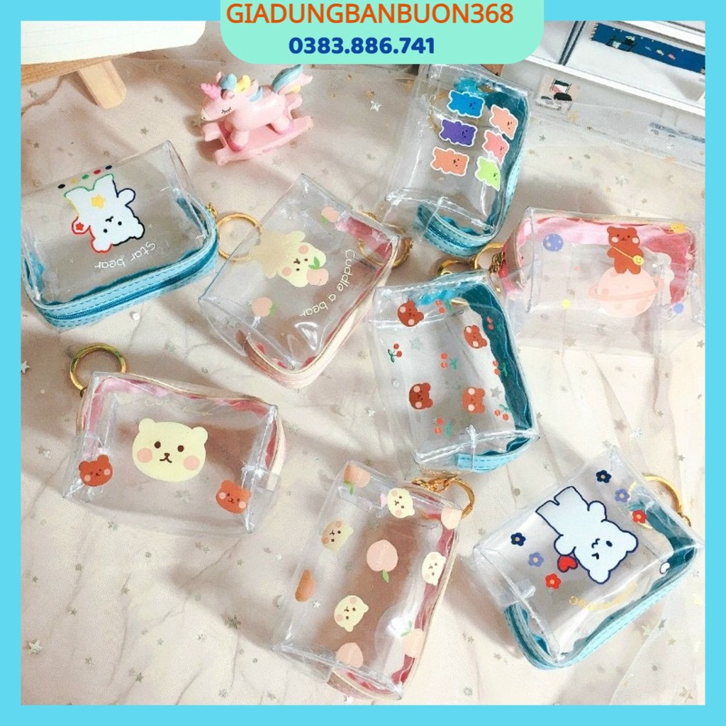 Ví nhựa mini trong suốt, Túi đựng đồ dùng cá nhân hoạt hình dễ thương, Ví đựng tiền xu tai nghe thẻ tiện lợi