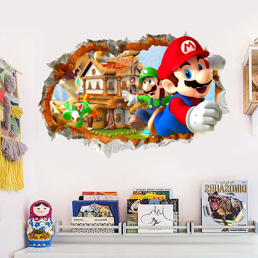 Sticker Dán Tường Họa Tiết Hoạt Hình Super Mario Dễ Thương Bắt Mắt