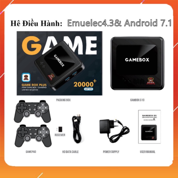 Máy chơi game stick box tiếng việt, kèm android tv 30.000+ game hay, 100 kênh miễn phí, máy chơi game cầm tay giá rẻ - n