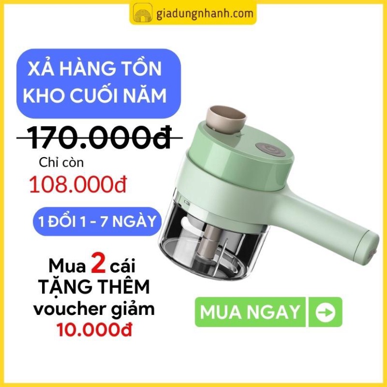 Máy Xay Thái, Cắt Lát Hành Tỏi Ớt Cầm Tay Tiện Lợi, Sạc Pin 1500mAh, Công Suất 40W, Máy Xay Thịt Mini Đa Năng