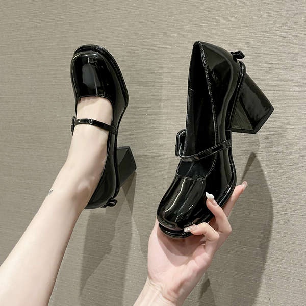 Giày cao gót Pháp Giày da nhỏ Thô gót Mary Jane