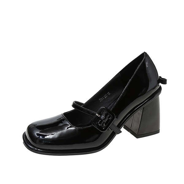 Giày cao gót Pháp Giày da nhỏ Thô gót Mary Jane