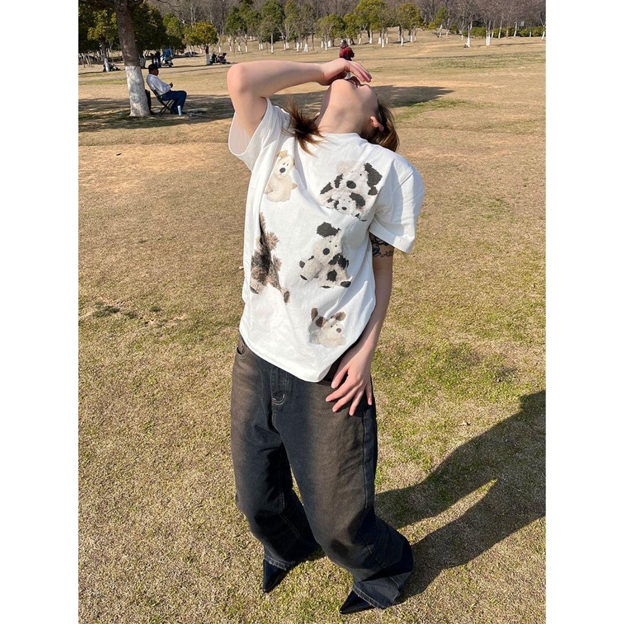 Áo Thun Tay Ngắn Cổ Tròn In Họa Tiết Chó Nhồi Bông Dễ Thương Thời Trang Mùa Hè Cho Nam Và Nữ