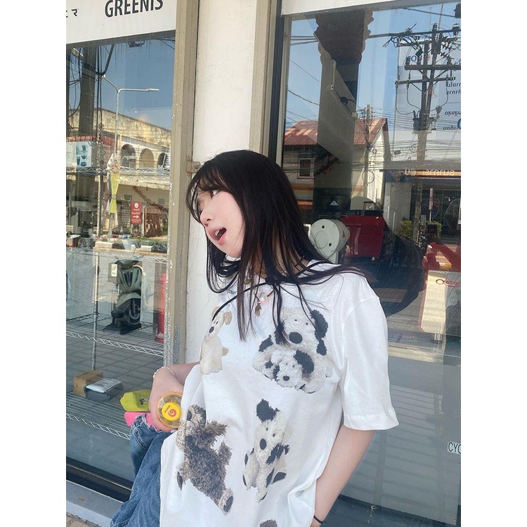 Áo Thun Tay Ngắn Cổ Tròn In Họa Tiết Chó Nhồi Bông Dễ Thương Thời Trang Mùa Hè Cho Nam Và Nữ