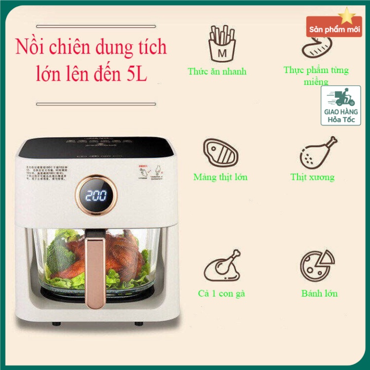 🆙 Nồi chiên không khí thông minh nhìn xuyên thấu thức ăn 5L 360 độ Crispy JapanTech 1200W