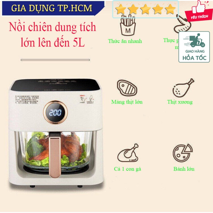 🆕 Nồi chiên không dầu thông minh nhìn xuyên thấu thức ăn 5L 360 độ Crispy JapanTech 1200W