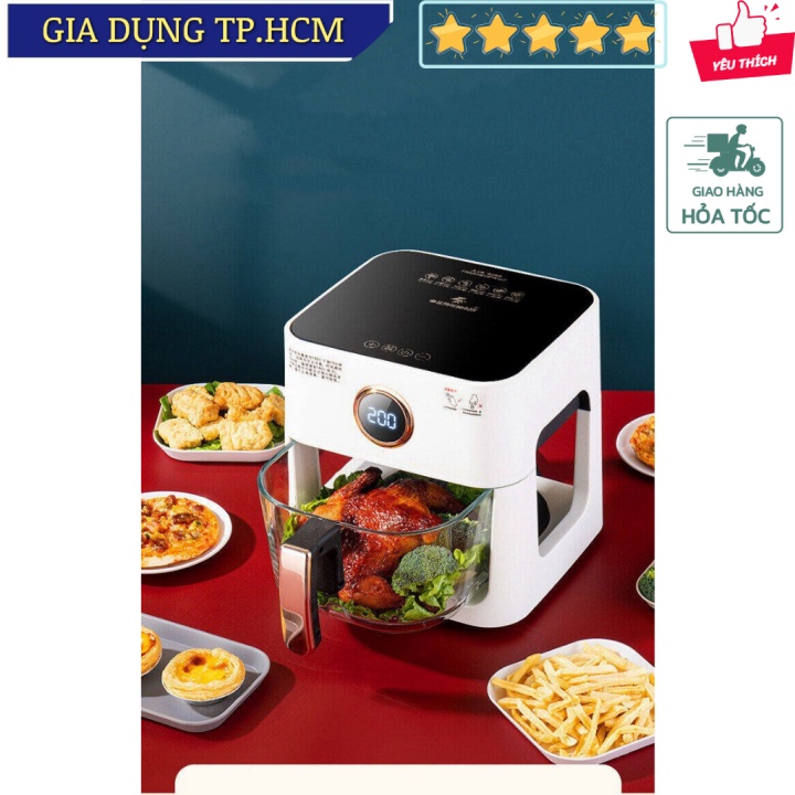 🆕 Nồi chiên không dầu thông minh nhìn xuyên thấu thức ăn 5L 360 độ Crispy JapanTech 1200W