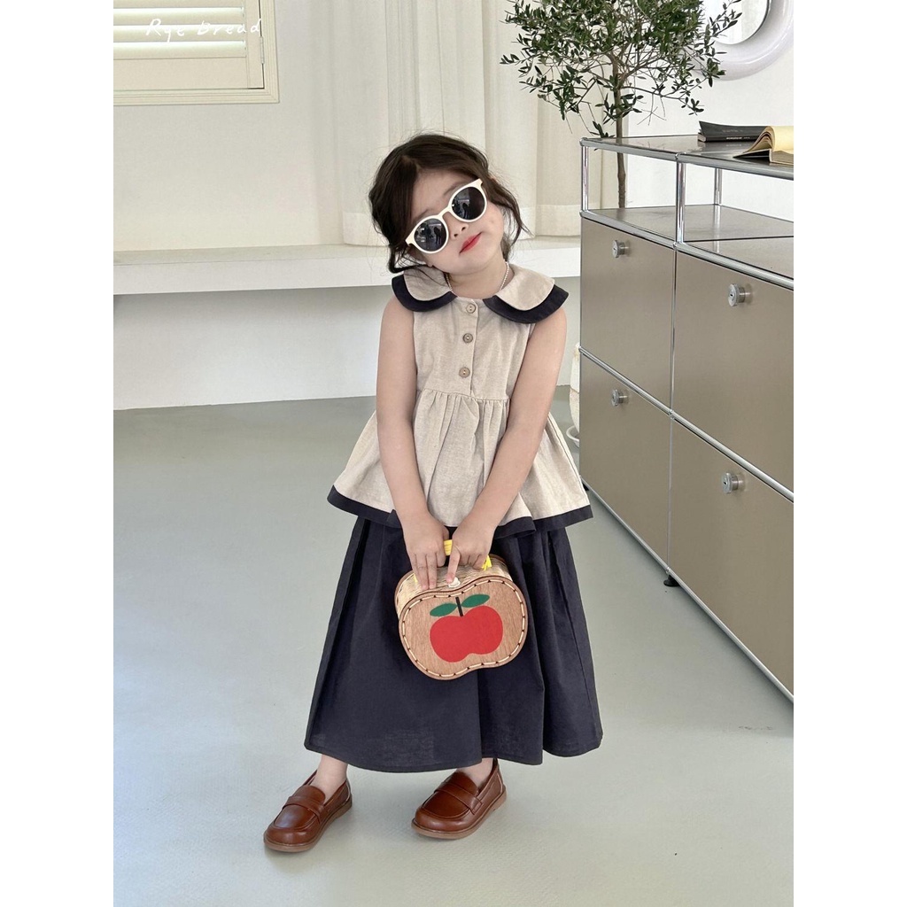 Bộ Áo Sơ Mi + Quần Ống Rộng Bằng Cotton Linen Phong Cách Phương Tây Dành Cho Bé Gái