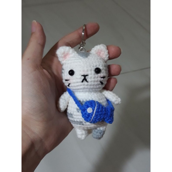 Móc khóa len handmade Mèo đi học cute 🐱