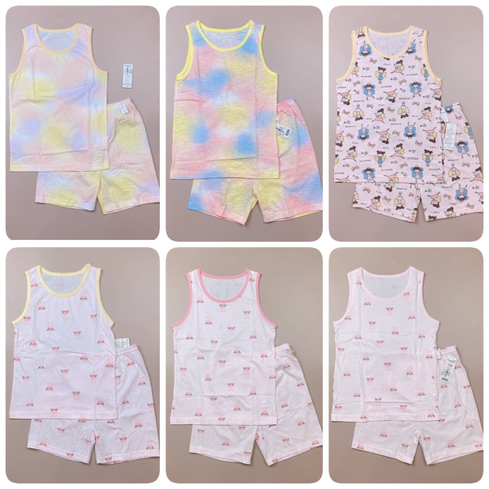 Bộ ba lỗ cotton giấy Maykids nhiều hình Bé Gái size 120 / 130 ( Bảng màu 2 )