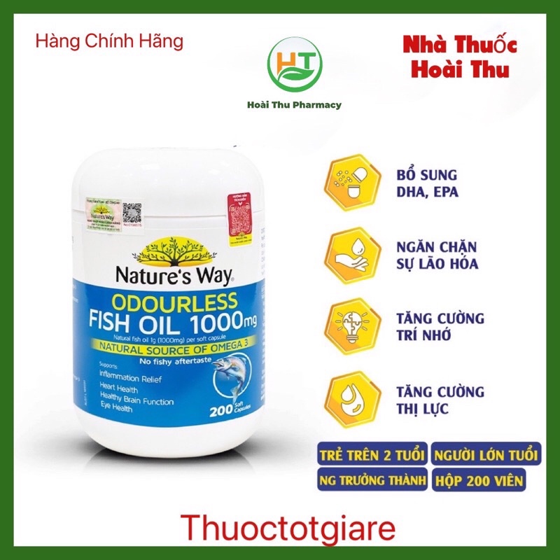 Viên uống dầu cá Nature's Way Odourless Fish Oil 1000 mg ( ÚC )