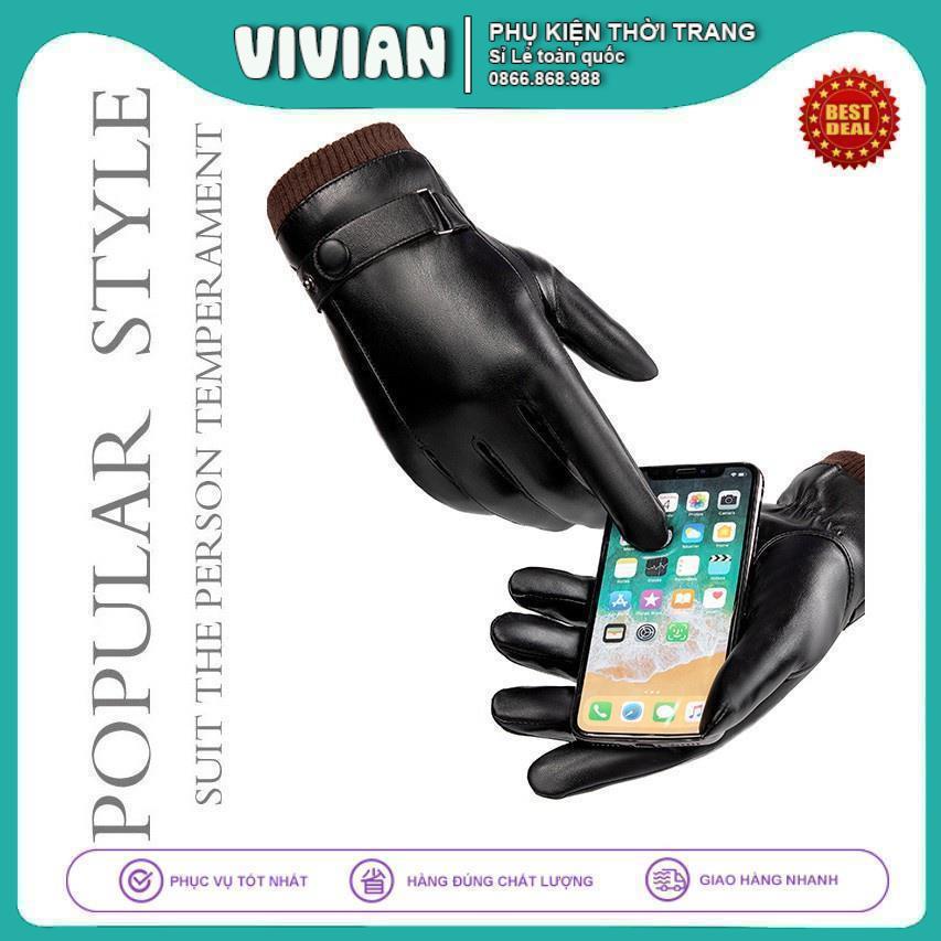 Găng tay da nam nữ, Bao tay da lót lông ấm áp, dùng được cảm ứng điện thoại chất lượng da mềm và bền