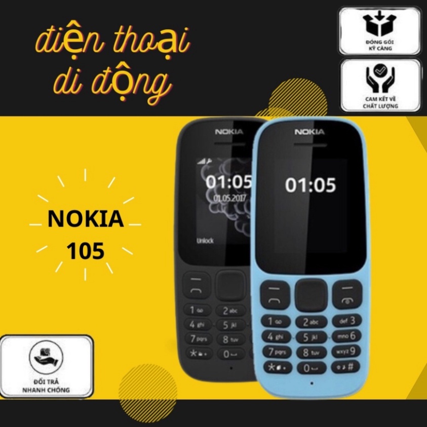 Điện thoại Nokia 105 bản mới nhất với 2 sim chính hãng,điện thoại giá rẻ nghe gọi loa lớn kèm pin sạc đầy đủ có bảo hành