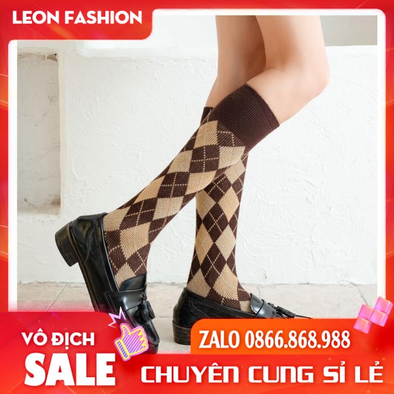 Tất đùi nữ Hàn Quốc Vintage, Vớ nữ cổ cao Họa tiết quả trám Phong cách thời trang mới HÀNG CAO CẤP