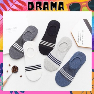 Tất đi giày lười cao cấp chống tụt gót SÉT 5 ĐÔI Họa tiết sọc đơn giản Sợi cotton chống trơn trượt kháng khuẩn