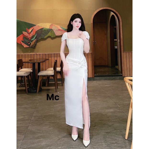 Đầm Tafta Body Cổ Vuông Xẻ Tà