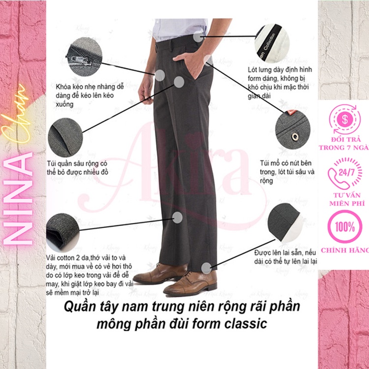 Quần tây nam trung niên vải dày mềm không ra màu loại quần tây nam ống suông Akira