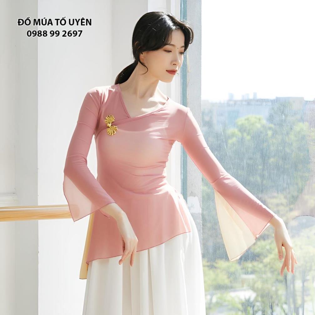 Áo lưới tập múa cổ trang, tập yoga tay loe xẻ, vạt chéo  - Đồ Múa Tố Uyên