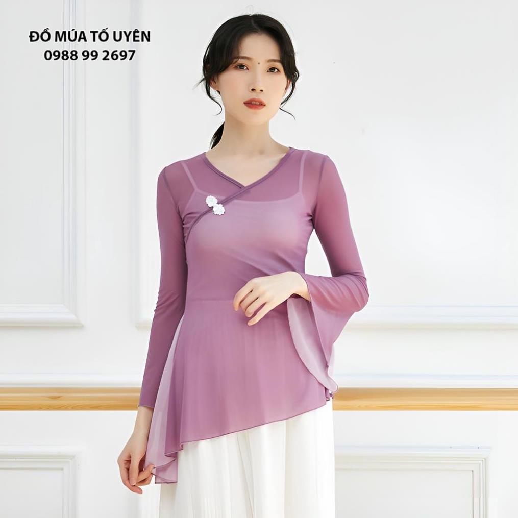 Áo lưới tập múa cổ trang, tập yoga tay loe xẻ, vạt chéo  - Đồ Múa Tố Uyên