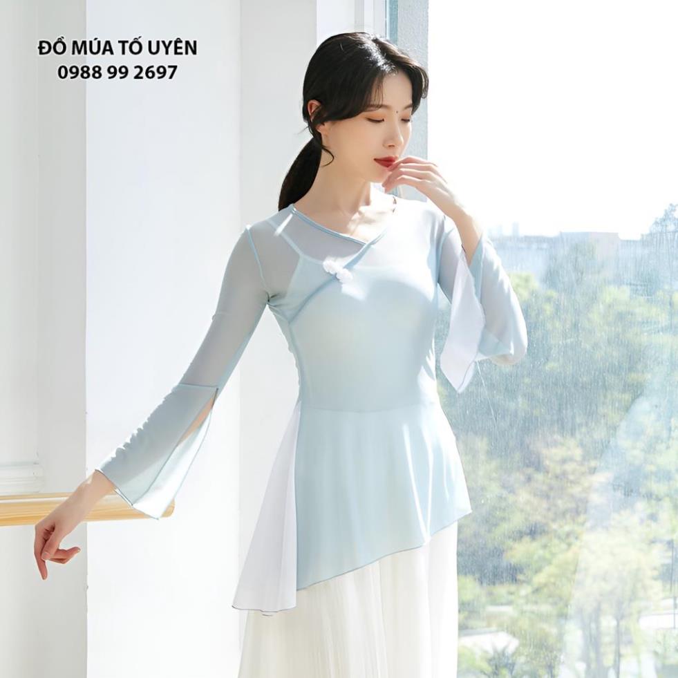 Áo lưới tập múa cổ trang, tập yoga tay loe xẻ, vạt chéo  - Đồ Múa Tố Uyên