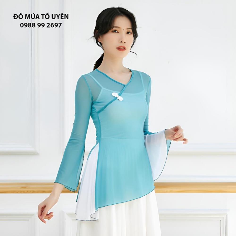 Áo lưới tập múa cổ trang, tập yoga tay loe xẻ, vạt chéo  - Đồ Múa Tố Uyên