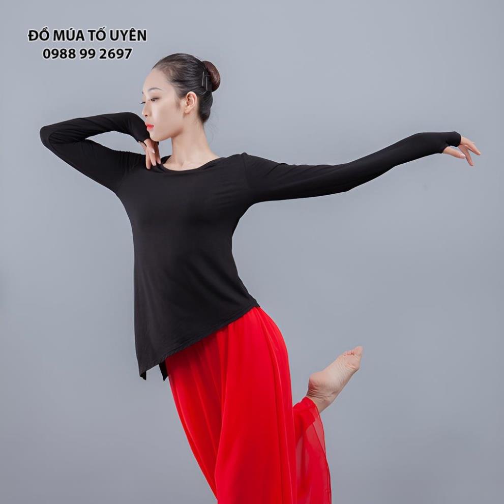Áo tập múa xẻ tà dài tay xỏ ngón  - Đồ Múa Tố Uyên