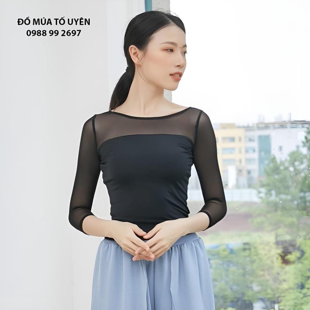Áo tập múa cổ trang, múa đương đại, múa hiện đại phối lưới A42 - Đồ Múa Tố Uyên