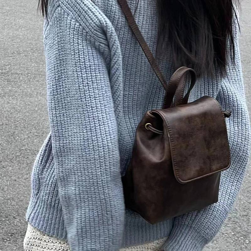 Ba Lô Da Mini Màu Nâu Phong Cách Retro Mỹ Cho Nữ