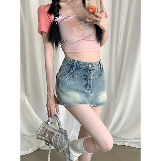 [short jean nữ] Chân Váy Denim Ngắn Lưng Cao Phong Cách Retro Thời Trang Mùa Hè Mới Dành Cho Nữ
