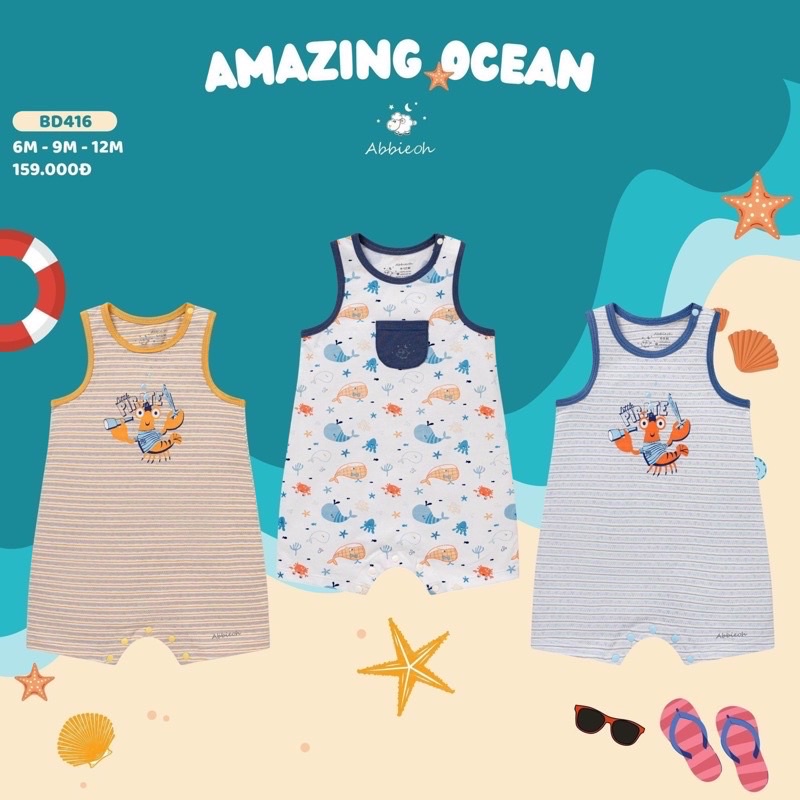 Body Ba Lỗ Sợi Tre Mềm Mát Hãng Abbieoh Cho Bé 3m-12m