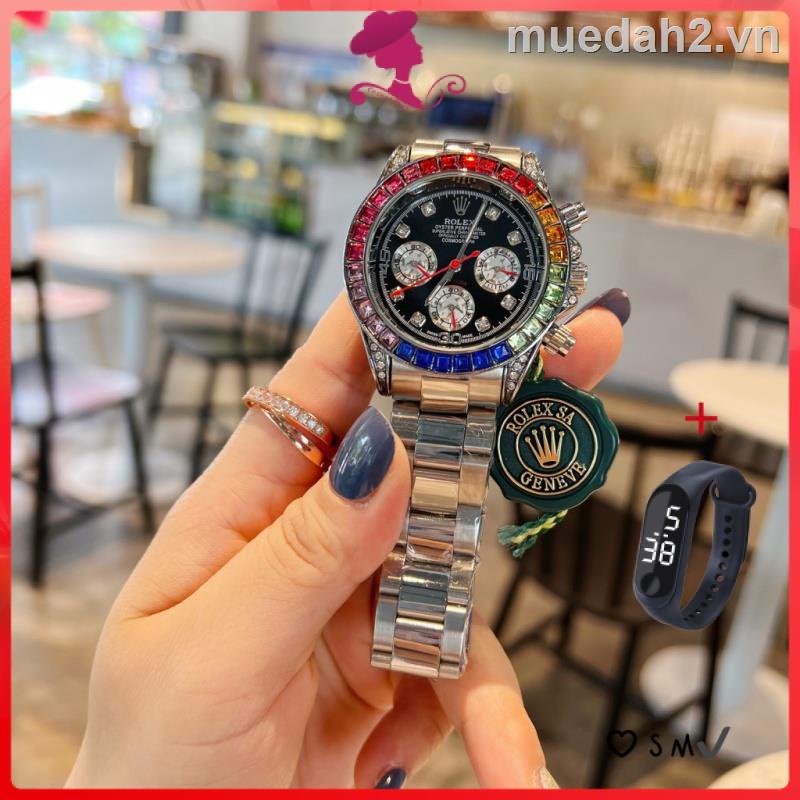 Đồng Hồ Rolex Thời Trang Nam Đính Kim Cương Giả Đa Năng Bằng Thép Không Gỉ