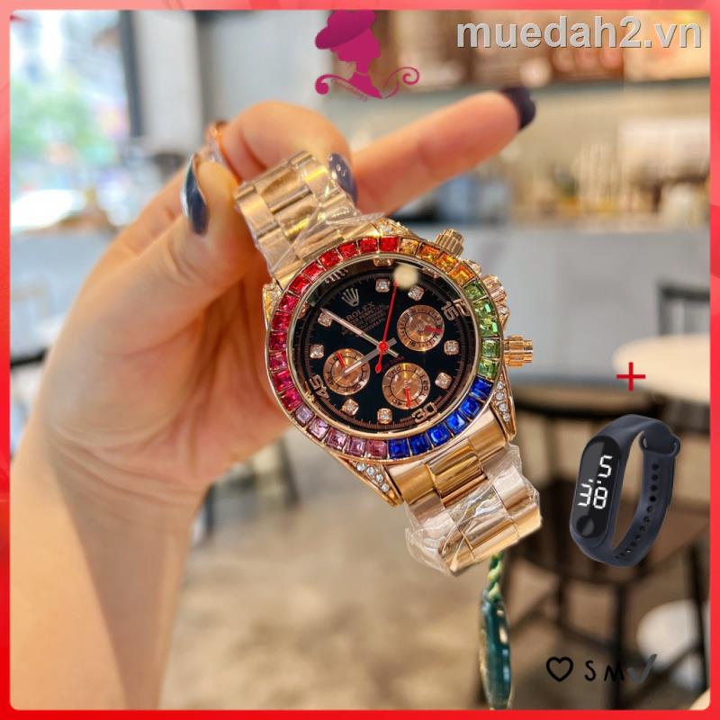 Đồng Hồ Rolex Thời Trang Nam Đính Kim Cương Giả Đa Năng Bằng Thép Không Gỉ